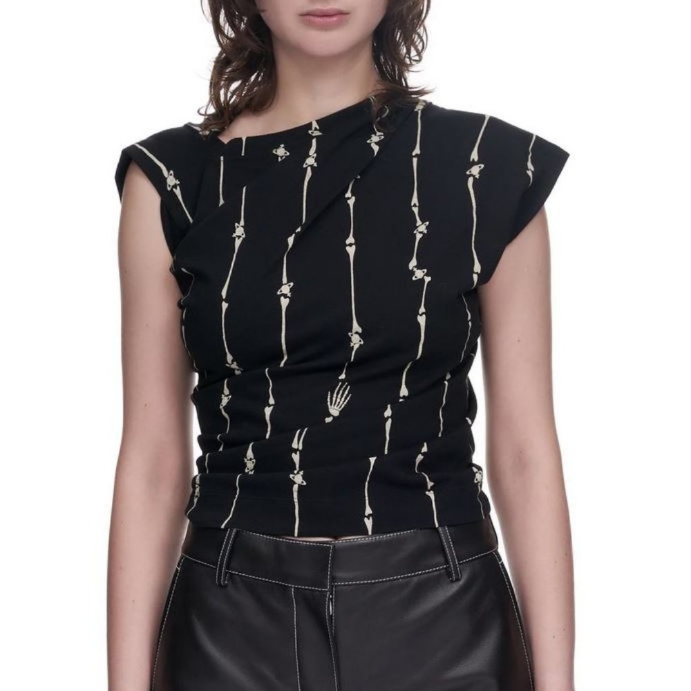 Vivienne Westwood asymmetric skeleton-print Hebo top t-shirt - sz M